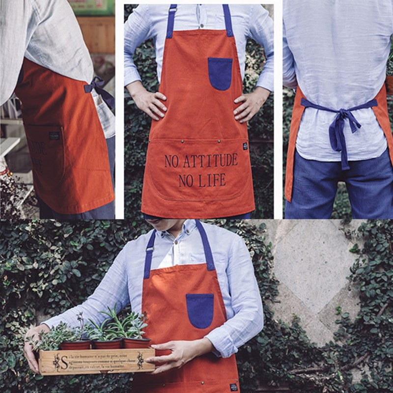 Yellow Cotton Apron Red Restaurant Cafe Barista Bartender Pastry Chef Catering Uniform Orange Florist Artist Gardener Workwear