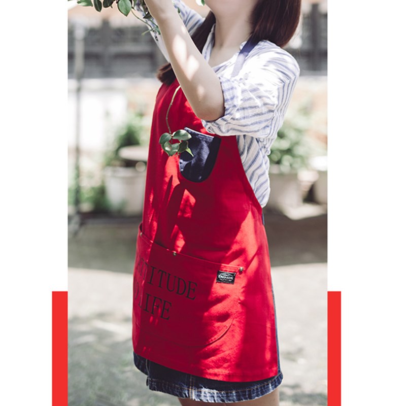 Yellow Cotton Apron Red Restaurant Cafe Barista Bartender Pastry Chef Catering Uniform Orange Florist Artist Gardener Workwear