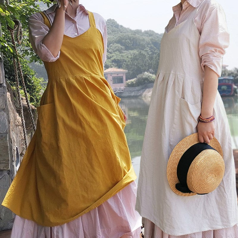 Long Cotton Apron Florist Artist Painter Flower Shop Manicure Workwear Waitress Cafe Barista Pastry Chef Uniform