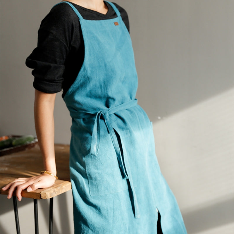 Split-leg Cotton Apron Baking Cooking Painting Drawing Crafting Florist Work Wear Barista Waitstaff Baker Culinary Uniform