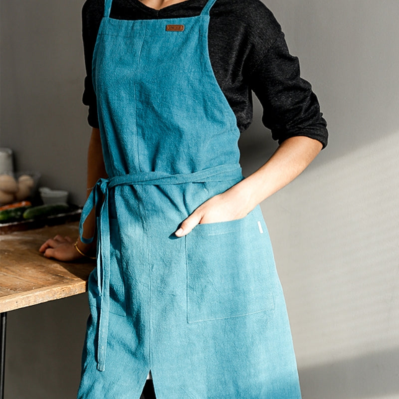 Split-leg Cotton Apron Baking Cooking Painting Drawing Crafting Florist Work Wear Barista Waitstaff Baker Culinary Uniform