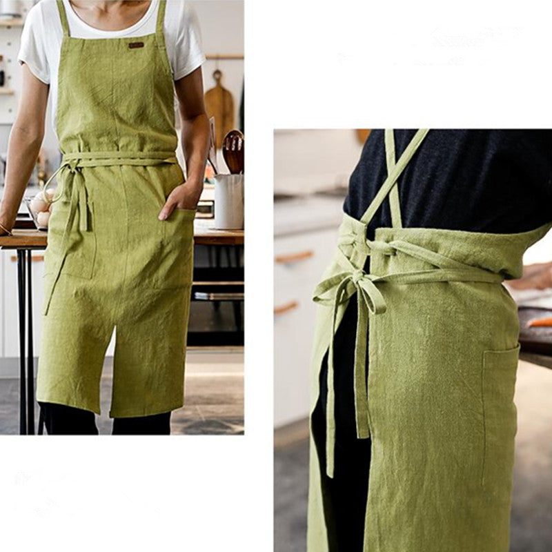 Split-leg Cotton Apron Baking Cooking Painting Drawing Crafting Florist Work Wear Barista Waitstaff Baker Culinary Uniform