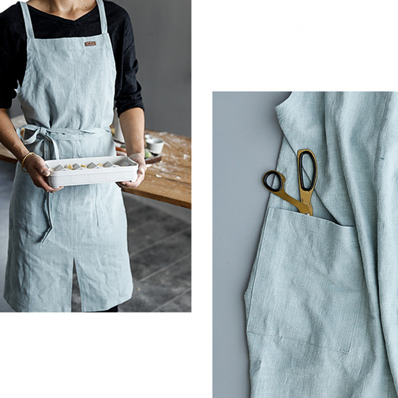 Split-leg Cotton Apron Baking Cooking Painting Drawing Crafting Florist Work Wear Barista Waitstaff Baker Culinary Uniform