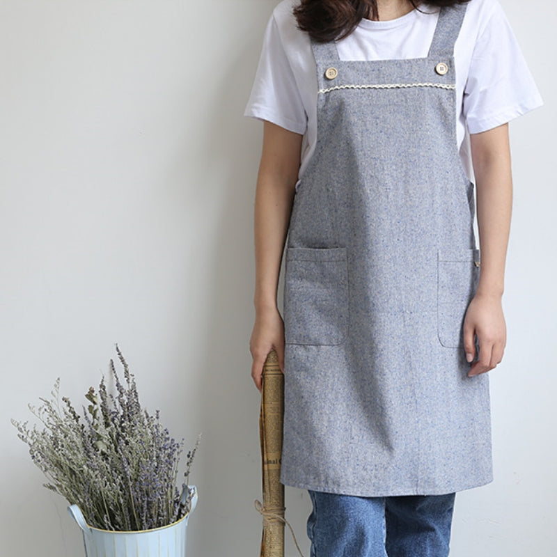 Blue Cotton Apron Pink Barista Cafe Waitress Bar Bakery Catering Uniform Brown Painter Florist Gardener Work wear
