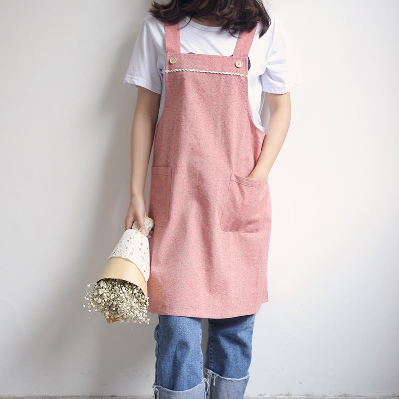 Blue Cotton Apron Pink Barista Cafe Waitress Bar Bakery Catering Uniform Brown Painter Florist Gardener Work wear
