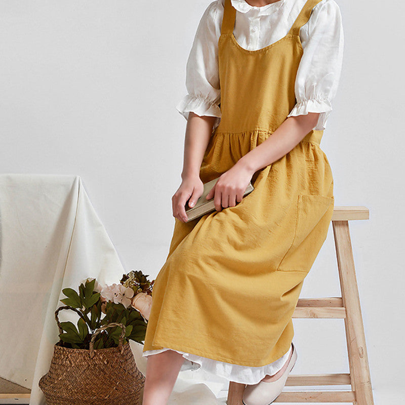 Yellow Cross-back Cotton Apron Blue Barista Restaurant Restaurant Bartender Pastry Chef Baker Uniform Black Florist Gardener Craft Work Wear