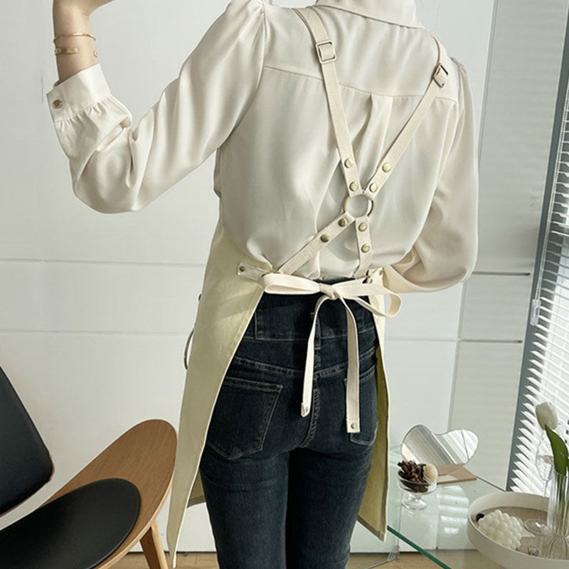 Cross-back Canvas Apron Cafe Barista Bartender Pastry Chef Restaurant Server Uniform Florist Barber Hairdresser Workwear