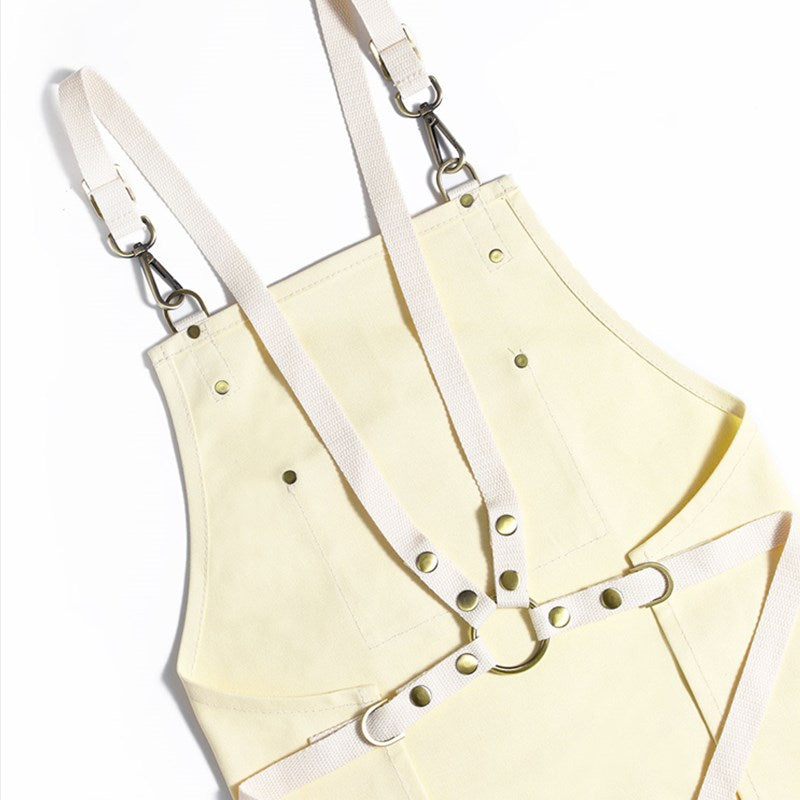 Cross-back Canvas Apron Cafe Barista Bartender Pastry Chef Restaurant Server Uniform Florist Barber Hairdresser Workwear