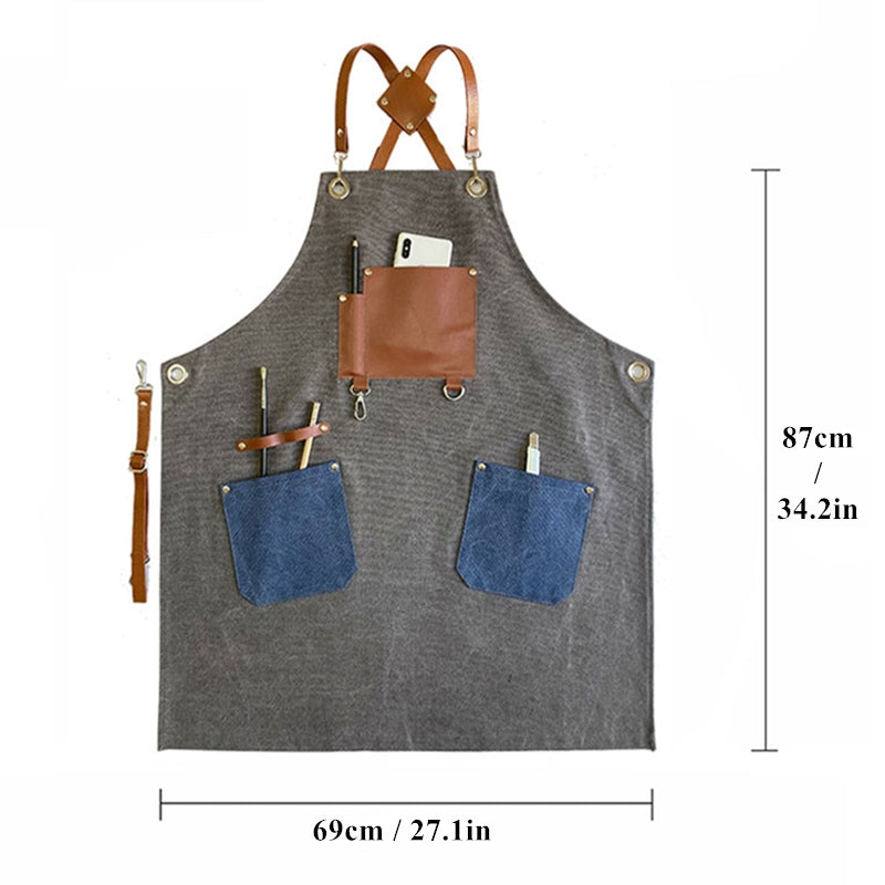 Cross-back Canvas Apron Barista Bartender Pastry Restaurant Uniform Barber Hairdresser Florist Gardener Crafting Workwear