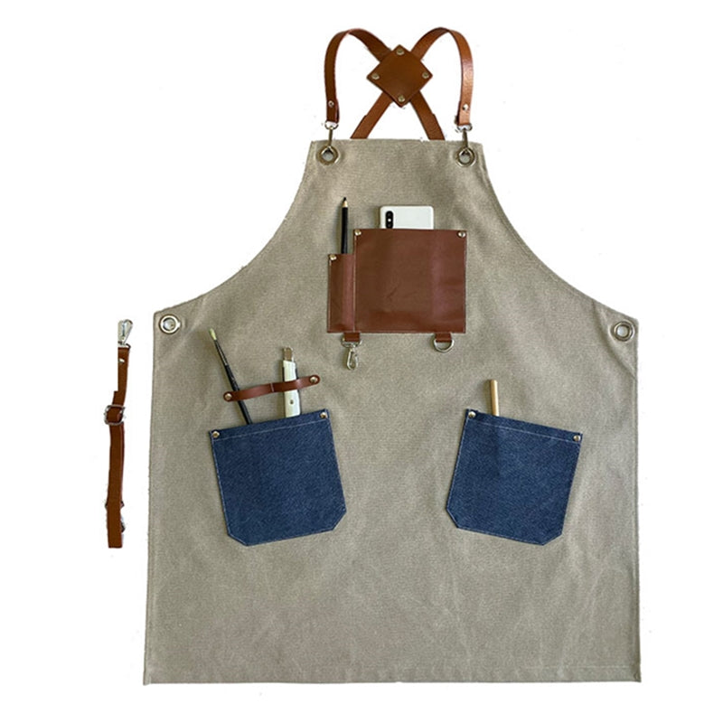 Cross-back Canvas Apron Barista Bartender Pastry Restaurant Uniform Barber Hairdresser Florist Gardener Crafting Workwear