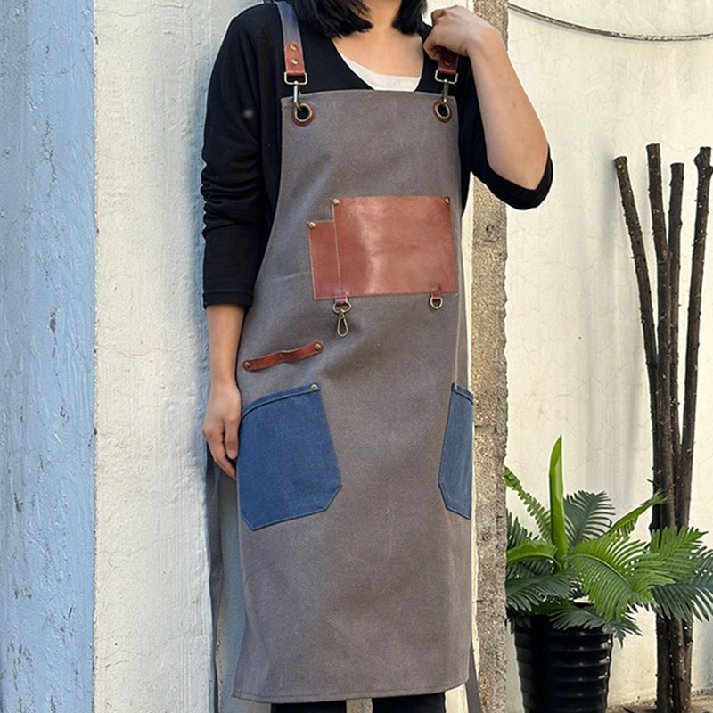 Cross-back Canvas Apron Barista Bartender Pastry Restaurant Uniform Barber Hairdresser Florist Gardener Crafting Workwear
