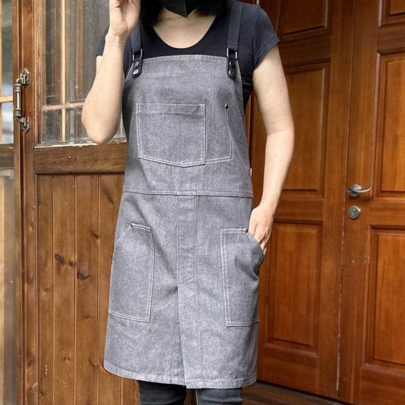 Cross-back Denim Apron Barista Cafe Bartender Pastry Chef Uniform Restaurant Bistro Florist Painter Ceramic Artist Workwear