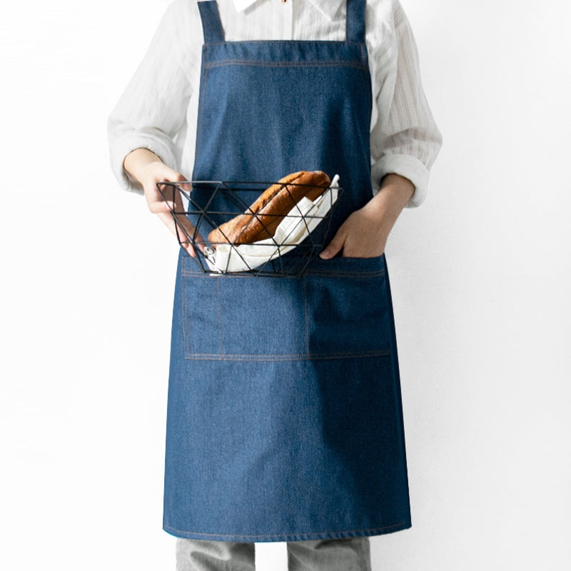 Cross-back Blue Denim Apron Barista Cafe Bartender Pastry Chef Uniform Restaurant Bistro Florist Painter Artist Workwear