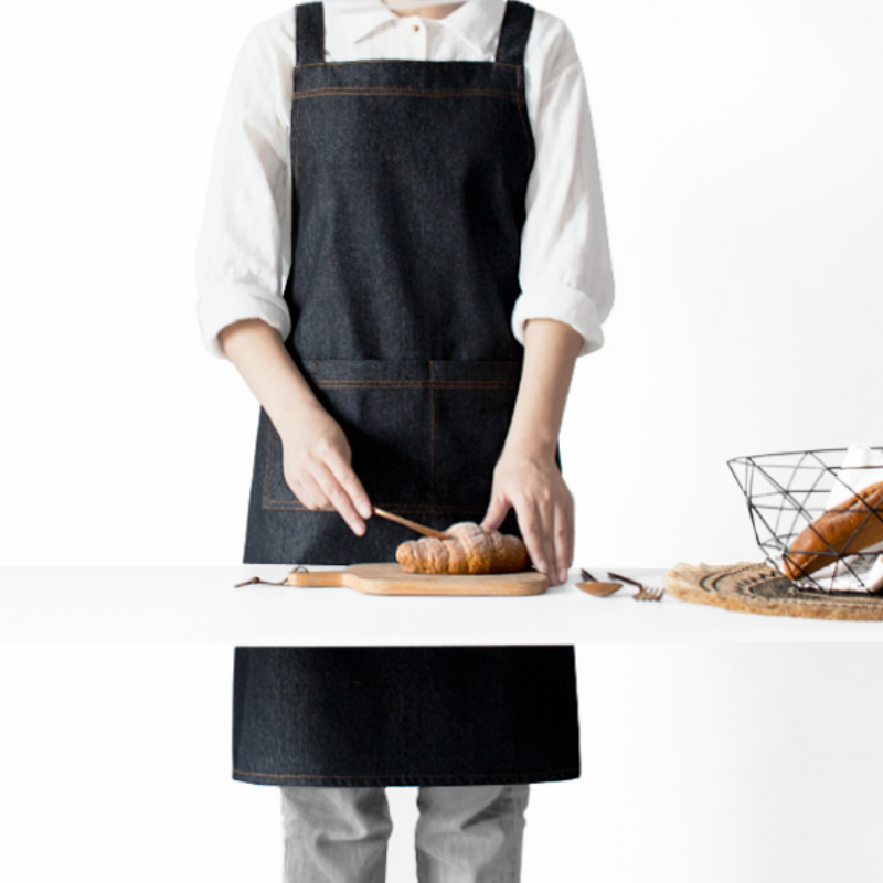 Cross-back Blue Denim Apron Barista Cafe Bartender Pastry Chef Uniform Restaurant Bistro Florist Painter Artist Workwear