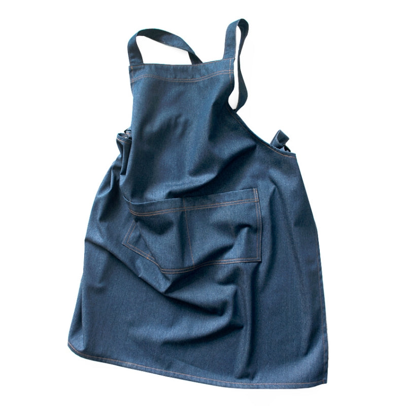 Cross-back Blue Denim Apron Barista Cafe Bartender Pastry Chef Uniform Restaurant Bistro Florist Painter Artist Workwear