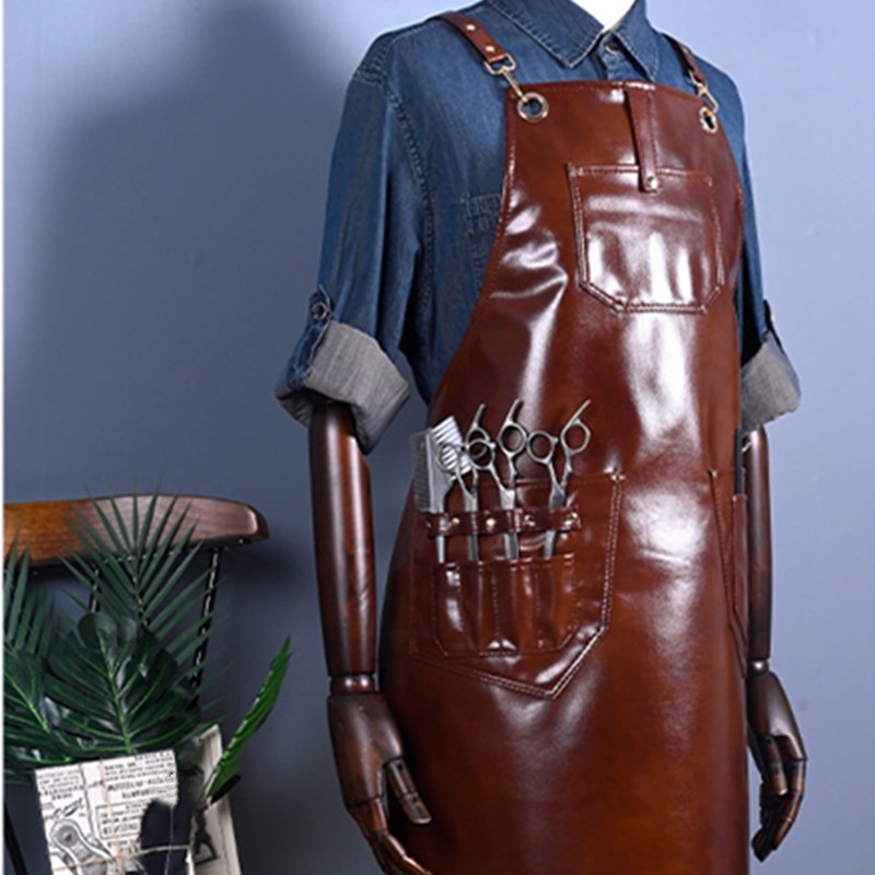 Cross-back PU Apron Barber Hairdresser Carpenter Florist Workwear Restaurant Cafe Barista Bartender Pastry Chef Uniform
