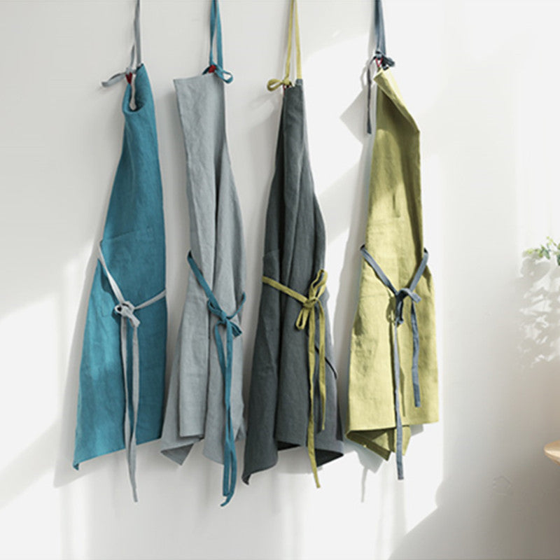 Green Cotton Apron Blue Home Kitchen Cooking Baking Painting Work Wear Cafe Barista Restaurant Waitress Florist Uniform