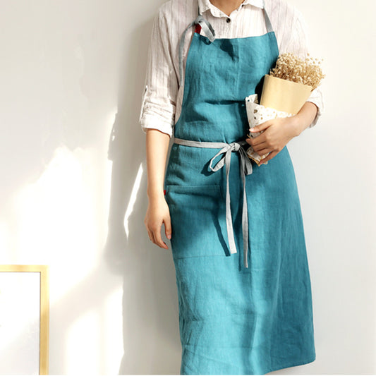 Green Cotton Apron Blue Home Kitchen Cooking Baking Painting Work Wear Cafe Barista Restaurant Waitress Florist Uniform
