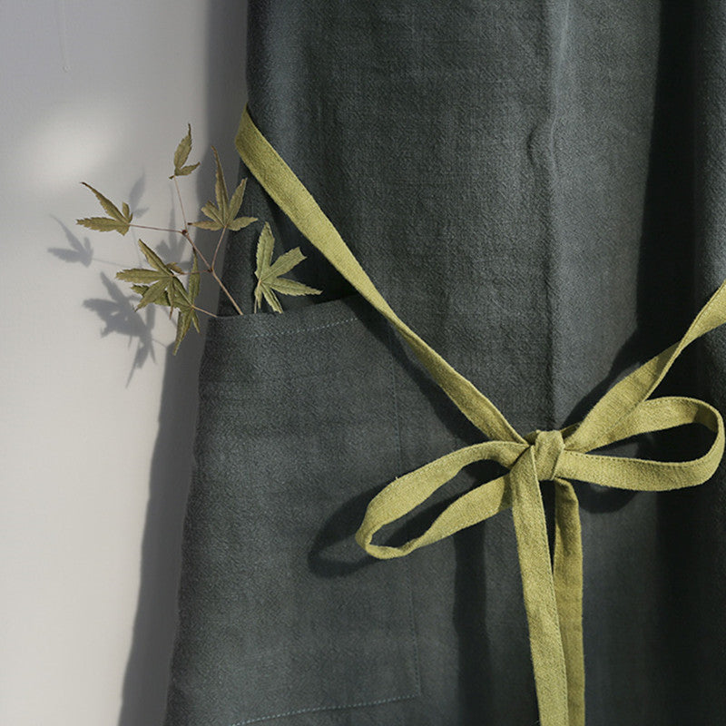 Green Cotton Apron Blue Home Kitchen Cooking Baking Painting Work Wear Cafe Barista Restaurant Waitress Florist Uniform