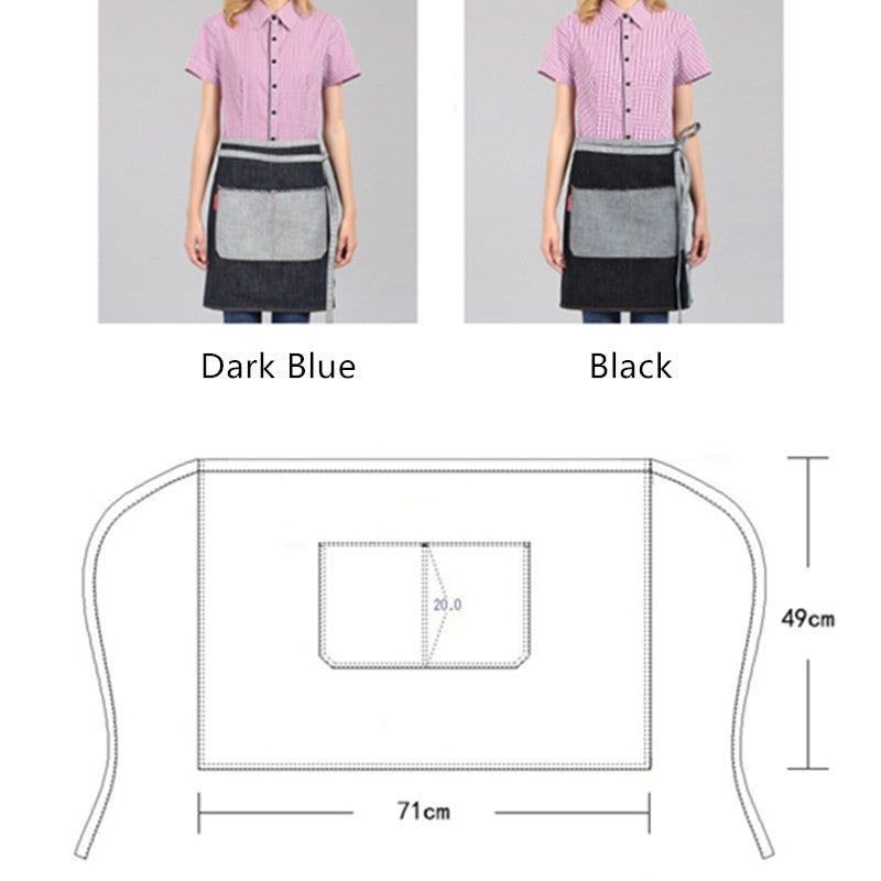 Black Denim Waist Apron Blue Barista Florist Bartender Pastry Chef Workwear Bakery Cafe Bistro Diner Hotel Uniform