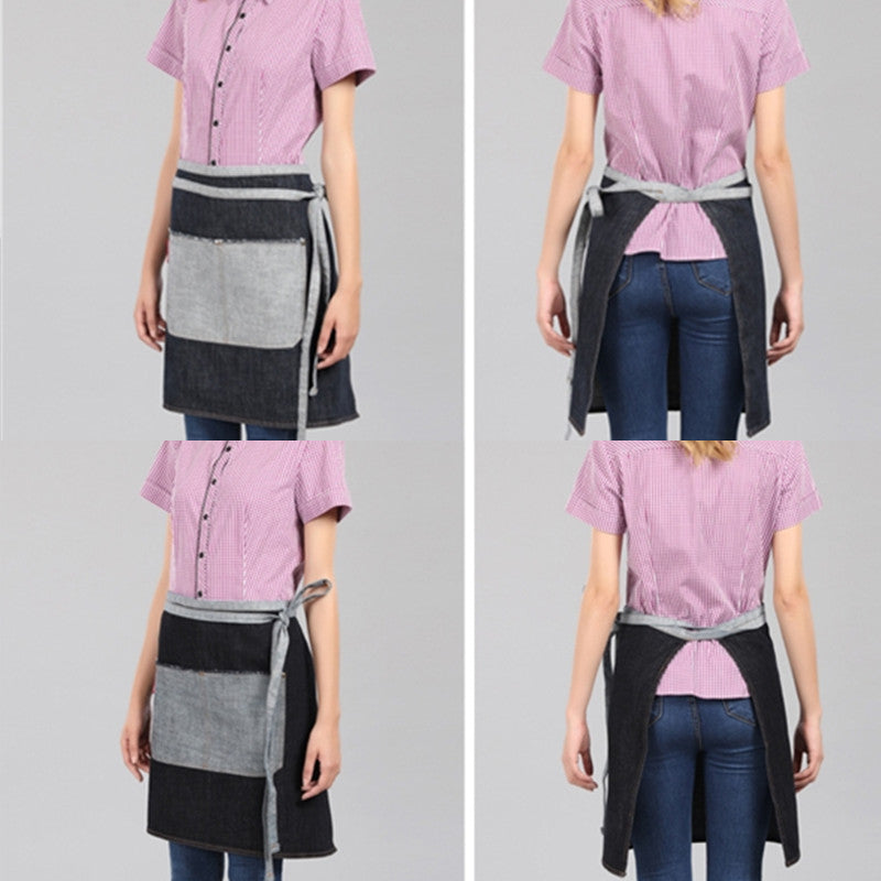 Black Denim Waist Apron Blue Barista Florist Bartender Pastry Chef Workwear Bakery Cafe Bistro Diner Hotel Uniform