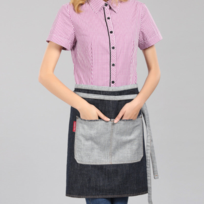Black Denim Waist Apron Blue Barista Florist Bartender Pastry Chef Workwear Bakery Cafe Bistro Diner Hotel Uniform