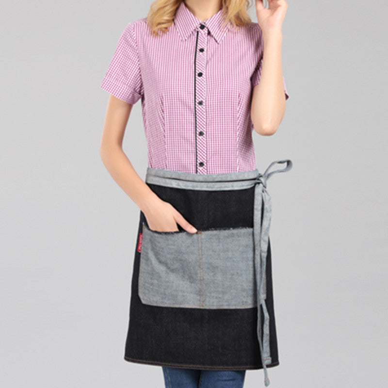 Black Denim Waist Apron Blue Barista Florist Bartender Pastry Chef Workwear Bakery Cafe Bistro Diner Hotel Uniform
