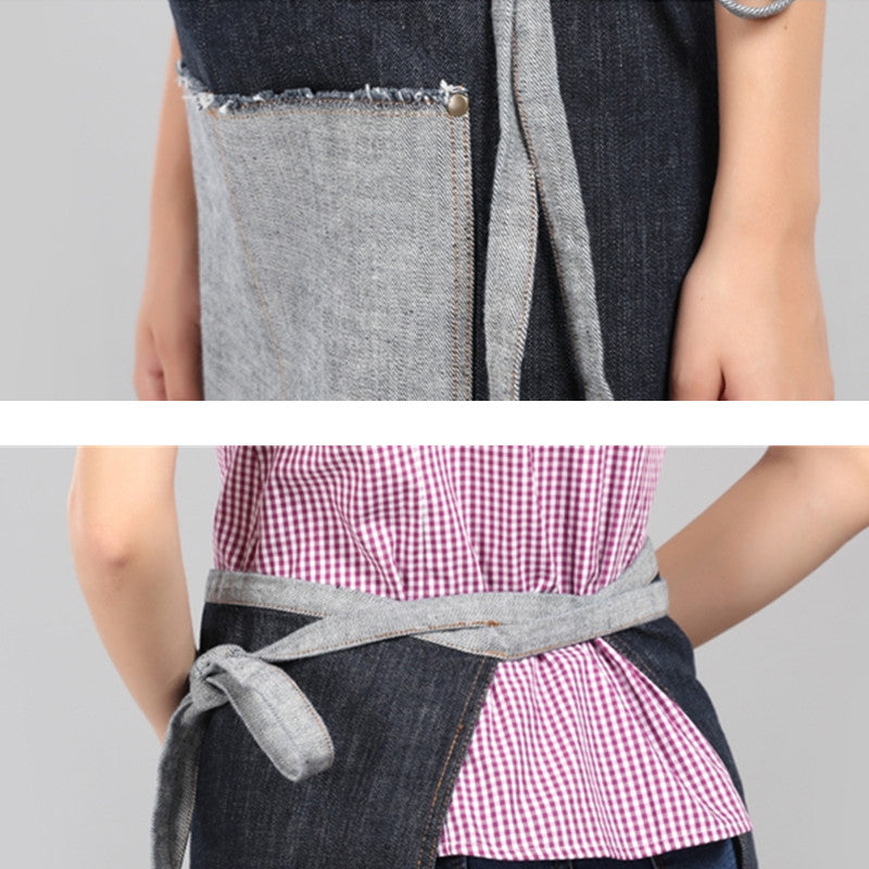 Black Denim Waist Apron Blue Barista Florist Bartender Pastry Chef Workwear Bakery Cafe Bistro Diner Hotel Uniform