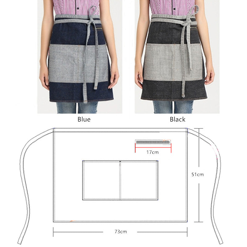 Black Denim Waist Apron Blue Barista Florist Bartender Pastry Chef Workwear Bakery Cafe Bistro Diner Hotel Uniform