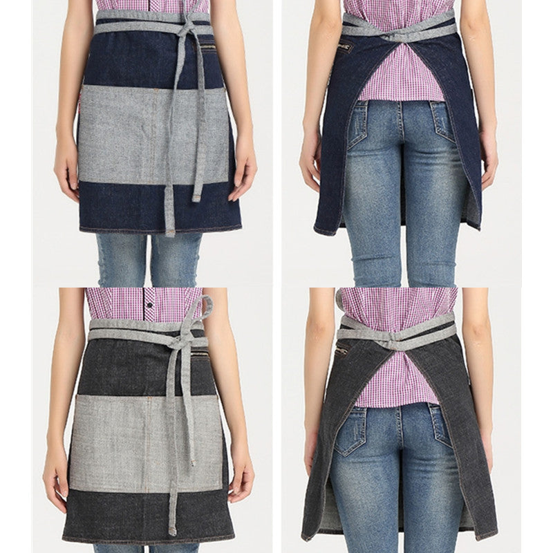 Black Denim Waist Apron Blue Barista Florist Bartender Pastry Chef Workwear Bakery Cafe Bistro Diner Hotel Uniform