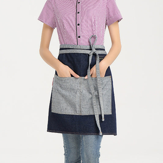 Black Denim Waist Apron Blue Barista Florist Bartender Pastry Chef Workwear Bakery Cafe Bistro Diner Hotel Uniform