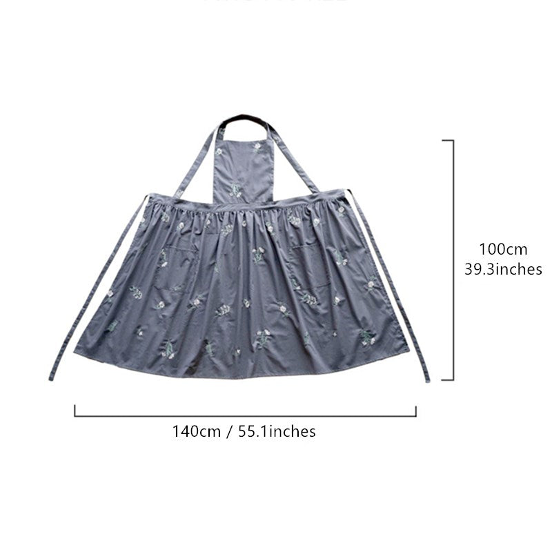 Embroidered Floral Cotton Apron Florist Artist Flower Shop Manicure Workwear Waitress Cafe Barista Bakery Pastry Chef Uniform