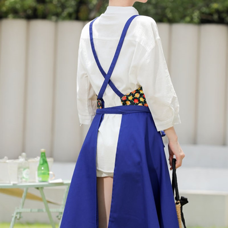 Polyester Cotton Blue Floral Apron Florist Waitress Pastry Chef Workwear Cafe Bakery Flower Shop Tea House Uniform