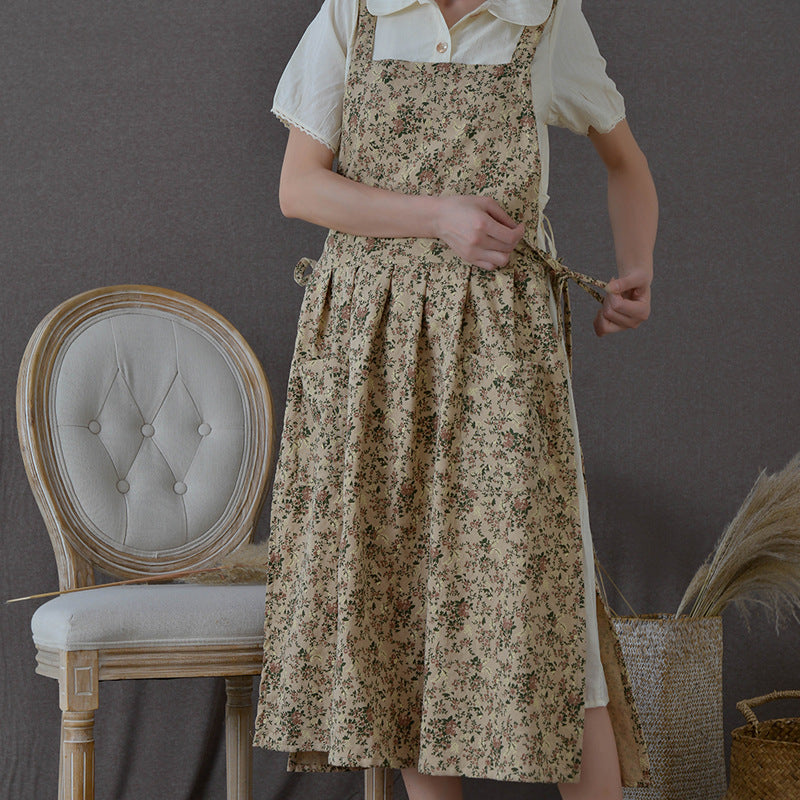 Floral Cotton Apron Cooking Baking Painting Crafting Work wear Florist Gardener Cafe Barista Pastry Chef Restaurant Uniform