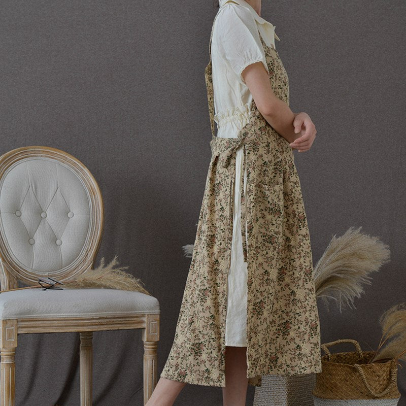 Floral Cotton Apron Cooking Baking Painting Crafting Work wear Florist Gardener Cafe Barista Pastry Chef Restaurant Uniform