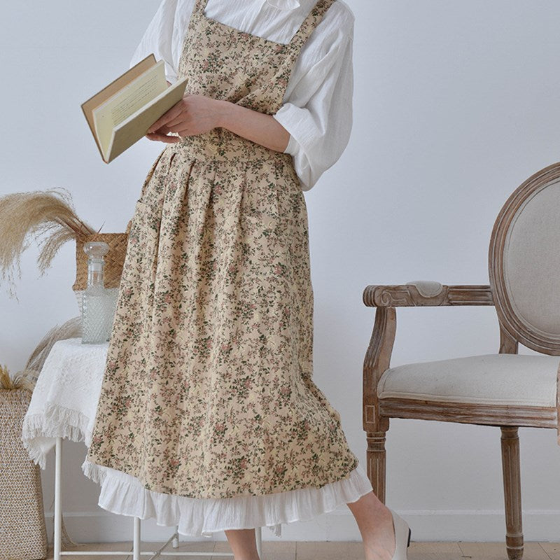Floral Cotton Apron Cooking Baking Painting Crafting Work wear Florist Gardener Cafe Barista Pastry Chef Restaurant Uniform