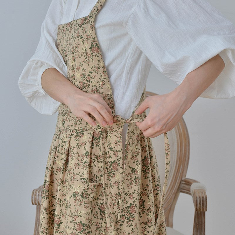 Floral Cotton Apron Cooking Baking Painting Crafting Work wear Florist Gardener Cafe Barista Pastry Chef Restaurant Uniform