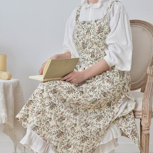 Floral Cotton Apron Cooking Baking Painting Crafting Work wear Florist Gardener Cafe Barista Pastry Chef Restaurant Uniform
