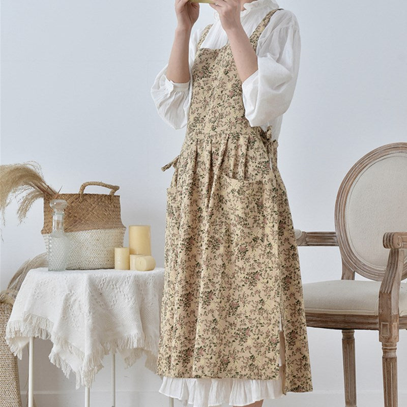 Floral Cotton Apron Cooking Baking Painting Crafting Work wear Florist Gardener Cafe Barista Pastry Chef Restaurant Uniform
