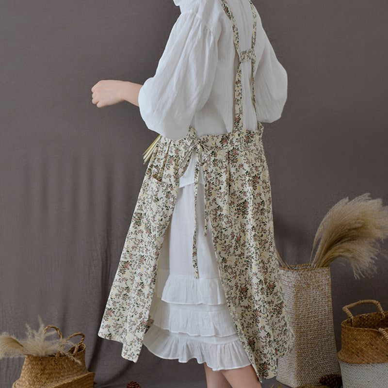 Floral Cotton Apron Cooking Baking Painting Crafting Work wear Florist Gardener Cafe Barista Pastry Chef Restaurant Uniform