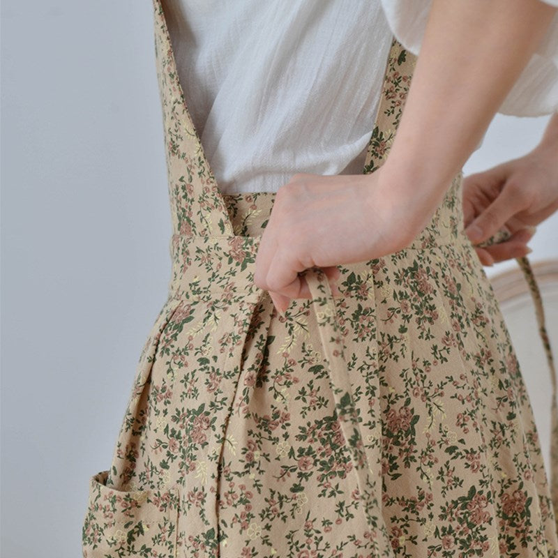 Floral Cotton Apron Cooking Baking Painting Crafting Work wear Florist Gardener Cafe Barista Pastry Chef Restaurant Uniform