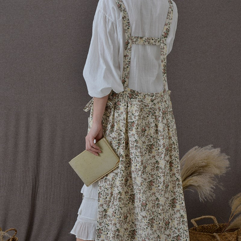 Floral Cotton Apron Cooking Baking Painting Crafting Work wear Florist Gardener Cafe Barista Pastry Chef Restaurant Uniform