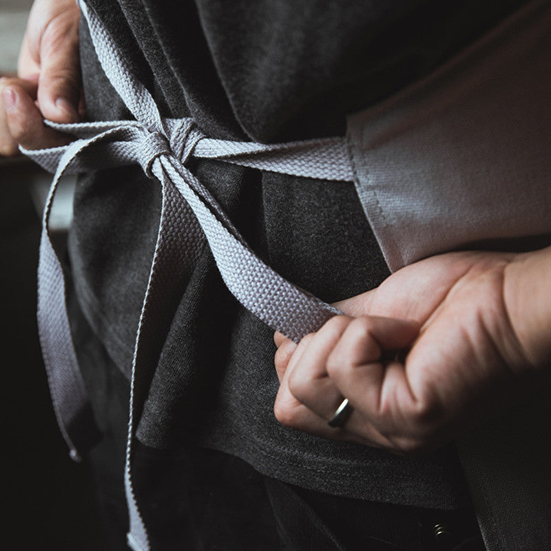 Gray Canvas Apron Leather Cotton Strap Blue Barista Baker Bartender Chef Culinary Uniform Cafe Pastry Restaurant Work wear