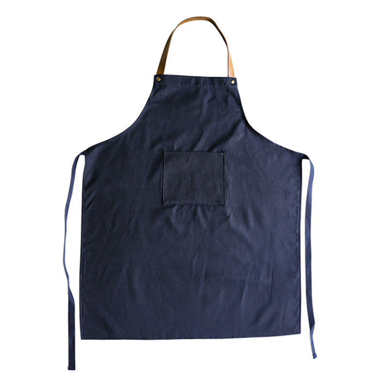 Gray Canvas Apron Leather Cotton Strap Blue Barista Baker Bartender Chef Culinary Uniform Cafe Pastry Restaurant Work wear