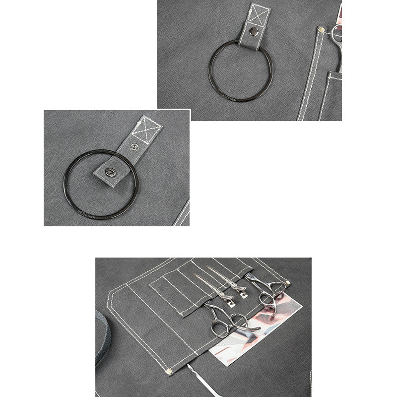 Cross-back Canvas Apron Gray Cafe Barista Bartender Pastry Restaurant Uniform Khaki Florist Barber Hairdresser Workwear