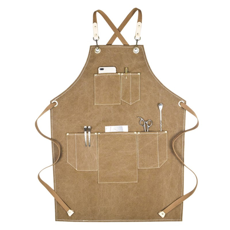 Cross-back Canvas Apron Khaki Barista Bartender BBQ Chef Uniform Gray Barber Florist Carpenter Painter Workwear