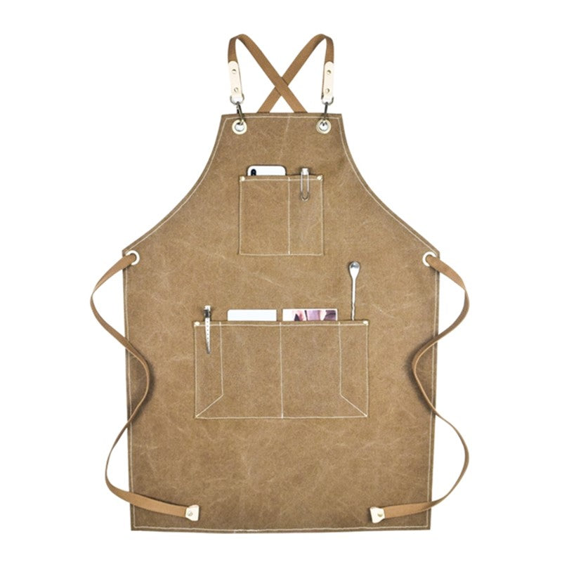 Cross-back Canvas Apron Khaki Barista Bartender BBQ Chef Uniform Gray Barber Florist Carpenter Painter Workwear
