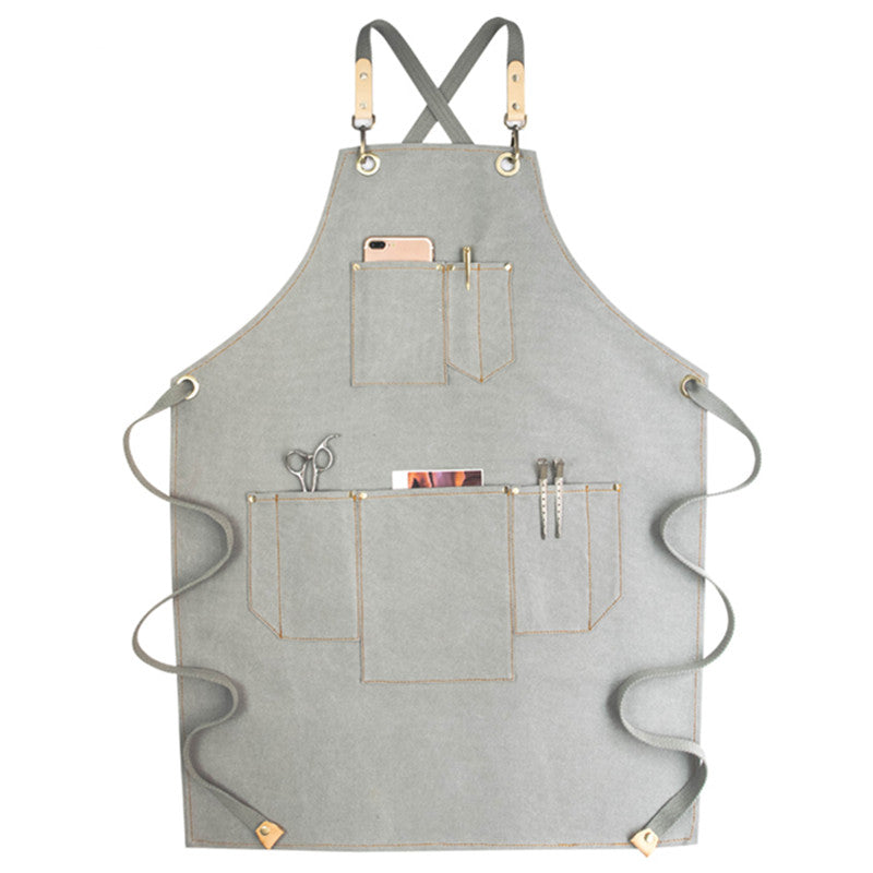 Cross-back Canvas Apron Khaki Barista Bartender BBQ Chef Uniform Gray Barber Florist Carpenter Painter Workwear
