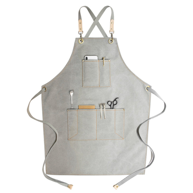 Cross-back Canvas Apron Khaki Barista Bartender BBQ Chef Uniform Gray Barber Florist Carpenter Painter Workwear