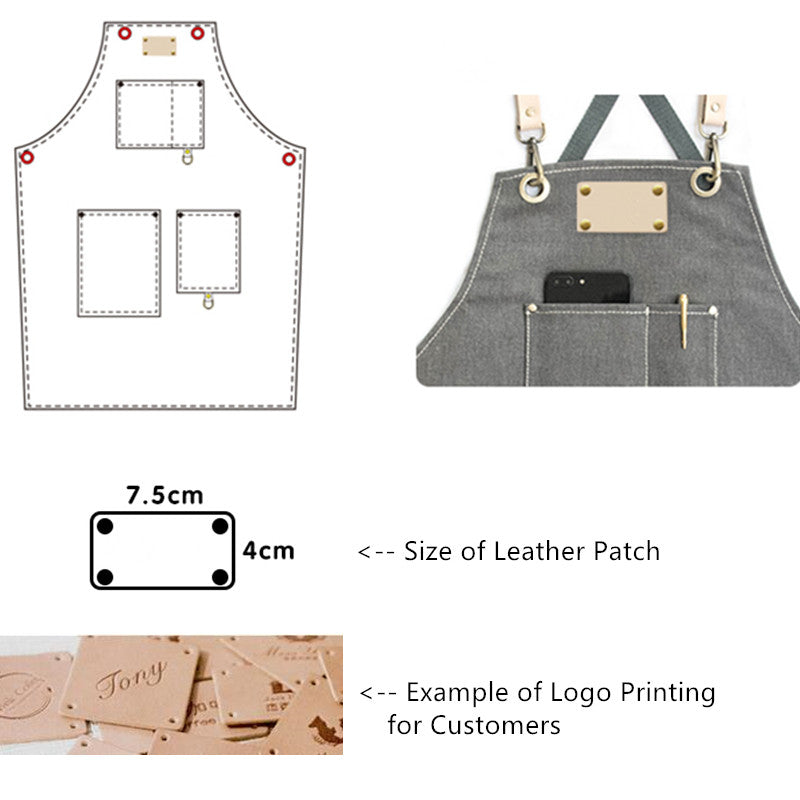 Cross-back Gray Canvas Apron Waitstaff Barista Bartender Pastry Chef Uniform Barber Hairdresser Florist Painter Work Wear